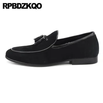 

Suede Leather Men Shoes Genuine Black Tassel 2018 Nubuck Prom High Quality Casual Luxury Loafers Pointed Toe British Style Real