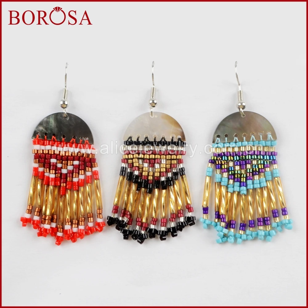 

BOROSA 15Pairs Half Moon Abalone Shell Beads Tassel Earrings for Women High Quality Dangle Earrings Jewelry WX976
