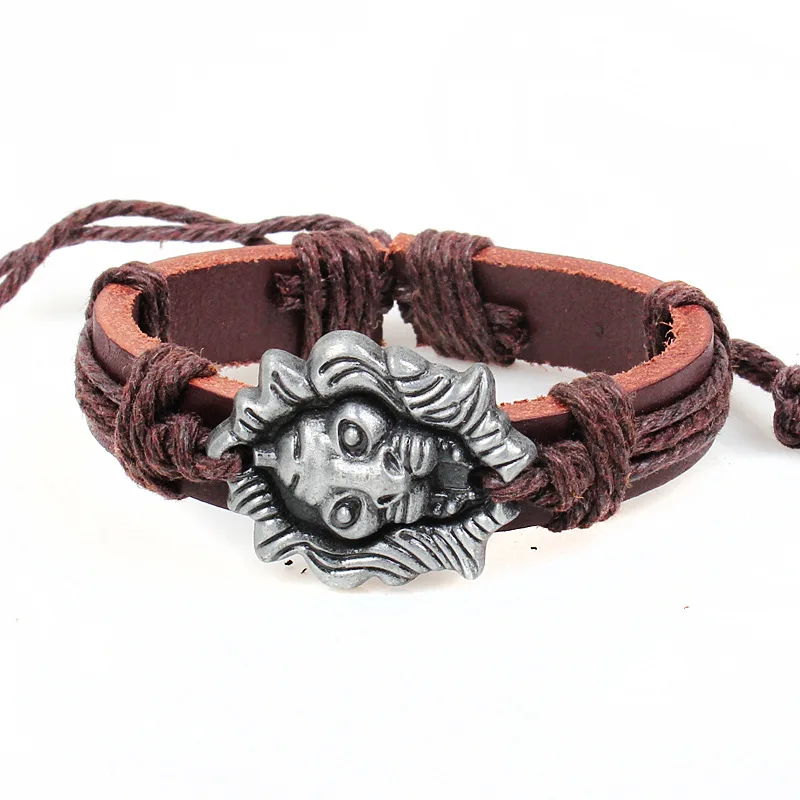 Hot constellations Leo coffee black leather bracelet jewelry cord braided mixed batch | Украшения и аксессуары