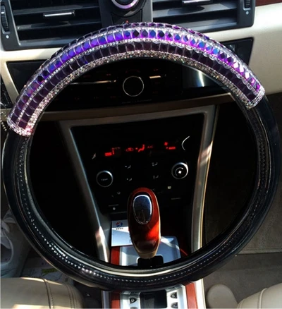 Роскошные хрустальные короны шипованные Стразы покрытые кожей чехол рулевого колеса автомобиля алмазные рулевые Чехлы для женщин девочек - Название цвета: Purple black