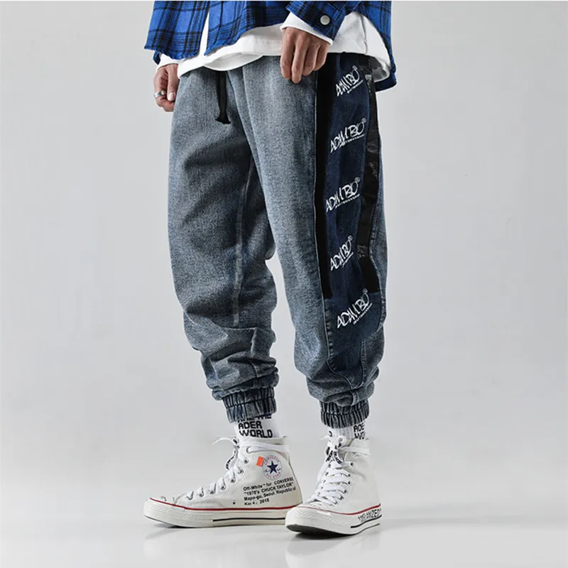 Goedkoop Hip Hop Jeans Brief Afdrukken Broek Losse Enkel Gestreepte Broek Westerse Stijl Casual Mode Mannen Broek High Street Jeugd