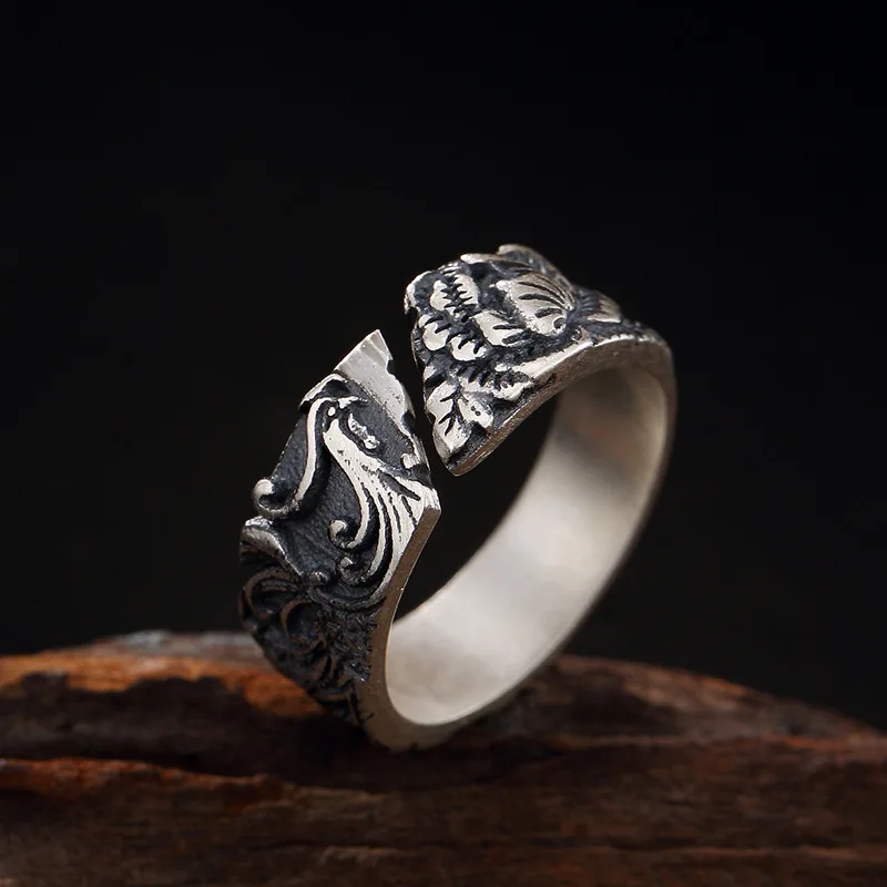 Pure 999 пробы Серебряные ювелирные изделия кольца Панк мужские перстень для Для женщин специальные Рождественский подарок FR015