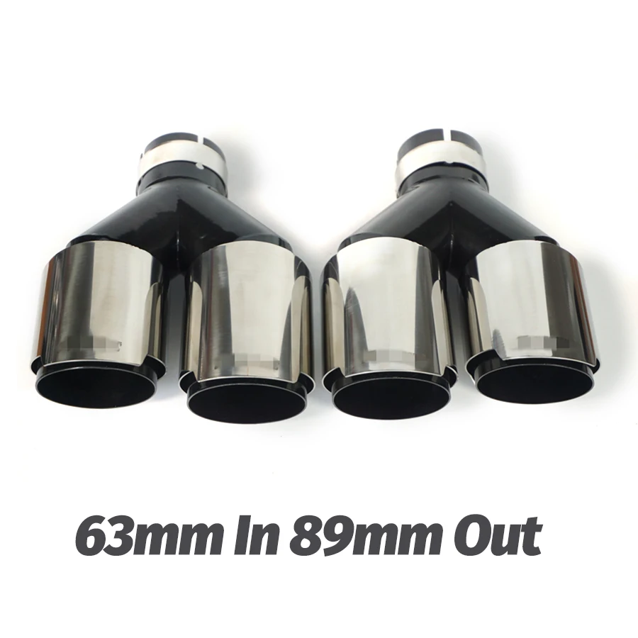 

2pcs Pair Left + Right Car Dual Exhaust Pipe Tail Muffler Tip 63mm Inlet 89mm Outlet Plating Black Stainless Steel