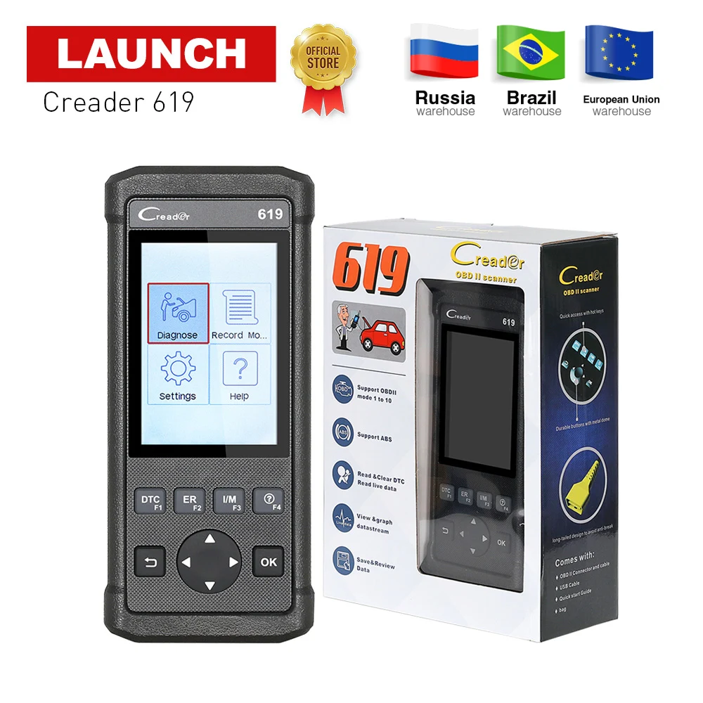 LAUNCH Full obd2 eobd Code Reader Creader 619 Scanner With ABS SRS