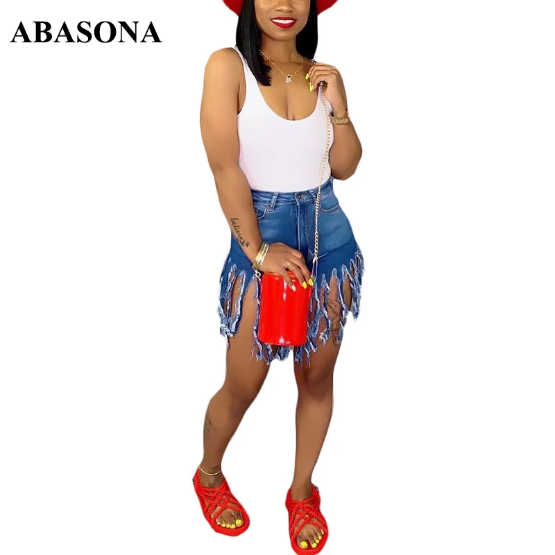 

ABASONA Jeans Woman Clothes 2019 Ripped Jeans Mujer Elastic Destroyed Tassels Leggings Pants Denim Shorts Skinny Jeans for Women