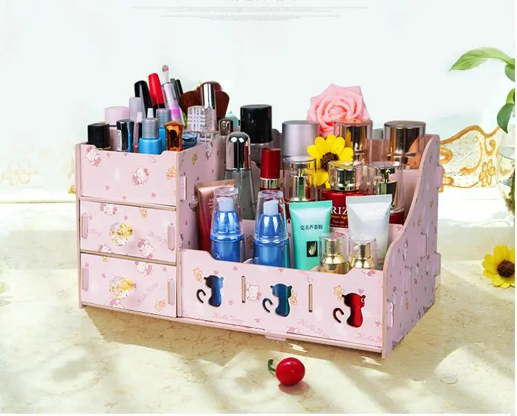 

Mini three small drawer wooden cosmetics receive a case storage cabinet