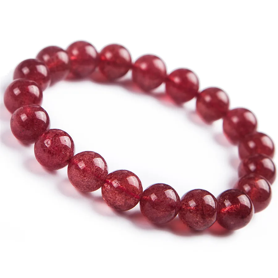 

Fashion 11mm Red Natural Bracelet Strawberry Quartz Gemstone Crystal Stretch Bracelet AAAAA For Women Round Bead Free Shipping