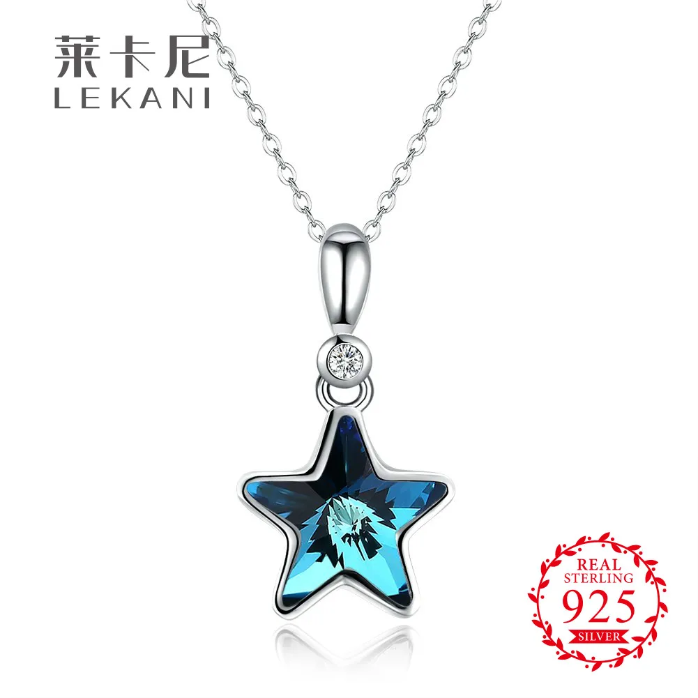 LEKANI кристаллами от Swarovski синий Star кристалл кулон ожерелье Женская 100% серебро