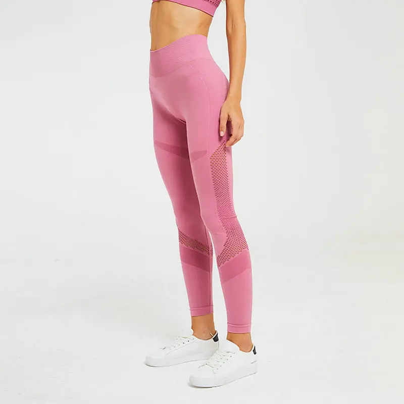 Tanie Hollow Out Bezszwowe legginsy kobiety wysokiej talii spodnie jogi Push Up kontrola brzucha Sport Fitness Gym legginsy Booty sportowe rajstopy