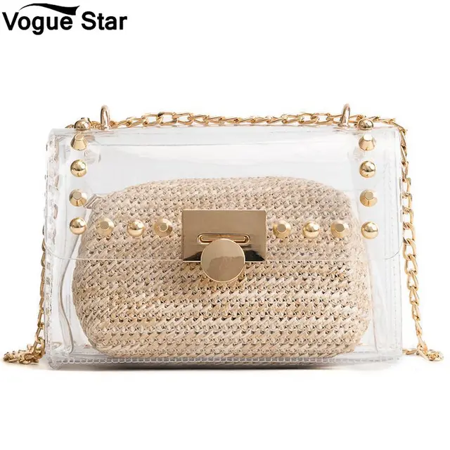 Transparent Straw Purse Beach Bag Clear Plastic Handbags 2018 Summer Transparent Straw Purse Beach Bag Clear Plastic Handbags 2018 Summer Women Messenger Composite Bags Rivet