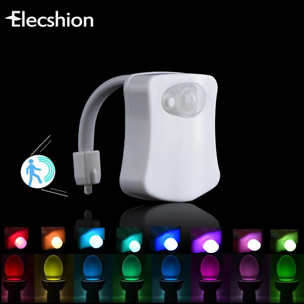 

Elecshion Led Sensor Toilet Night Light Human Motion Activated Pir 8 16 Color Auto Battery-Operated Bathroom Automatic Rgb Lamp
