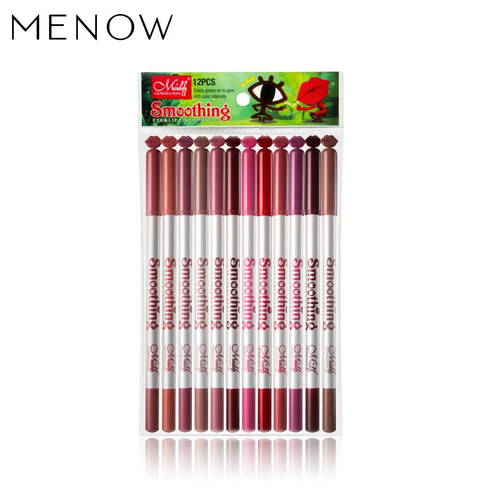 

Menow 12Color/Set Fashion Lip liner Waterproof Smoothing Pencil Lasting Make Up Cosmetics Beauty Lips Eyes Wholesale