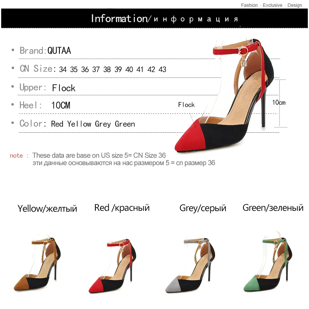 QUTAA Women Shoes Platform Women Pumps Thin High Heel Sexy Party Shoes Pointed Toe Flock Fashion Ladies Pumps Size 34-43