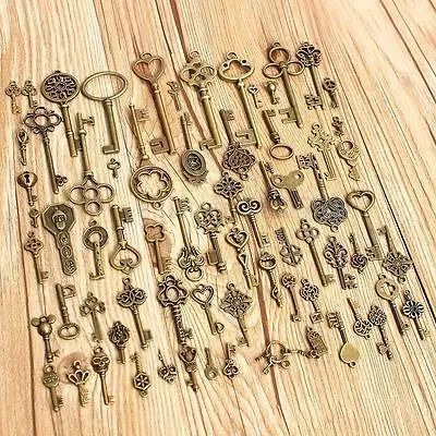 Large Skeleton Key Antique Bronze Vintage Old Look Wedding Decor Set of 70 Keys Home Decor Metal Crafts
