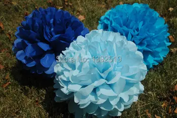 

Free Shipping 60pcs 8'' Tissue Paper Pom Poms Mixed Navy Blue Baby Blue Sky Blue Color Weddingdecoration Flower Poms