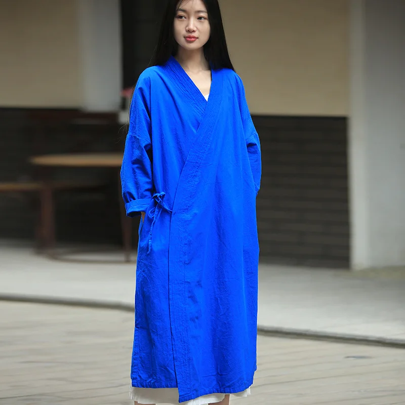 

ORIGOODS Kimono Long Blouse Shirt Women Vintage Chinese style Plus size Long Shirt Original design Women Tops and Blouses C158