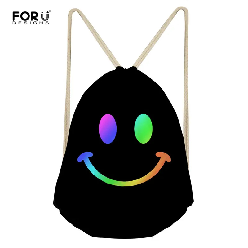 

FORUDESIGNS Smile Face Drawstring Bag Women's backpack Beach Women Men Travel Storage Package Teenagers Backpack sac femme