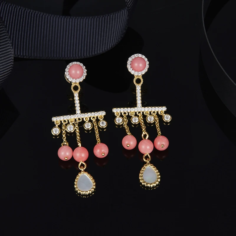 

Personality Coral Earrings 925 Sterling Silver with Zircon Fashion Jewelry Fits Monaco Jewelry with Women's Gifts