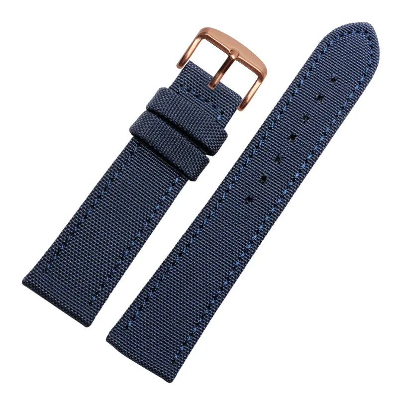 Нейлоновый кожаный ремешок для часов Omega для Rolexwatch Breitling Sport Watchstrap, цветной мужской браслет 18 мм 20 мм 22 мм 24 мм, инструмент - Цвет ремешка: blue rosegold clasp