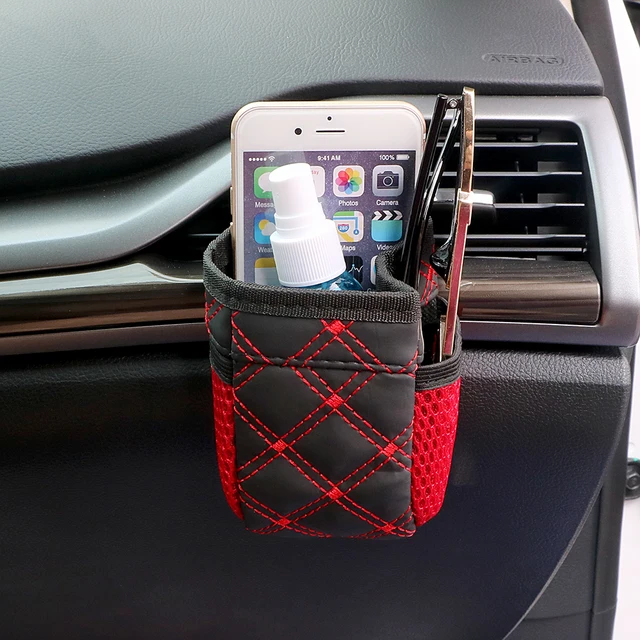 Universal Red Grid Net Car Outlet Storage Bag Phone Holder Pocket Organizer Car Styling Auto Assessories 1