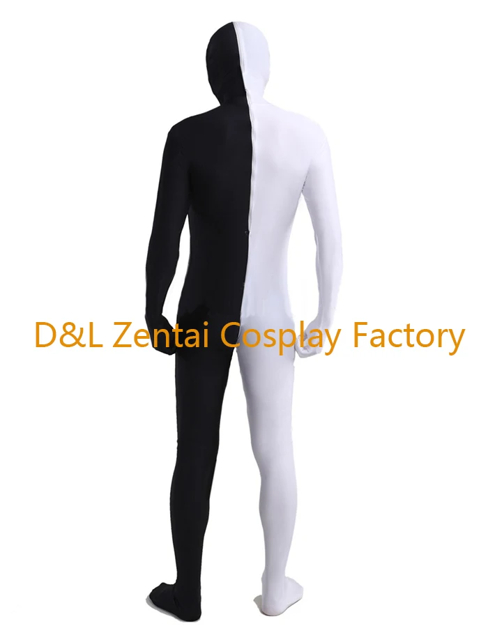 DHL цельный черный и белый лайкра спандекс Zentai костюм LZ116