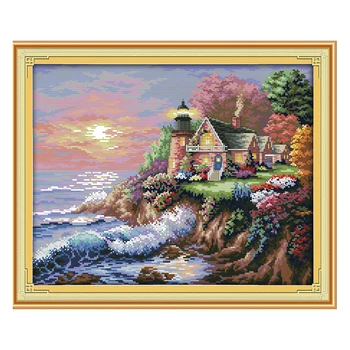 

Joy Sunday chinese crossstitch seaside lighthouse(1) scene DMC14CT11CTcottonfabric livingroom restaurant home hotel painting
