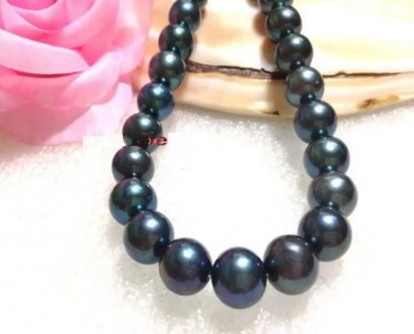 

Wholesale FREE SHIPPING HUGE 18" REAL 12-14MM TAHITIAN BLACK GREEN PEARL NECKLACE 14KGP GOLD CLASP
