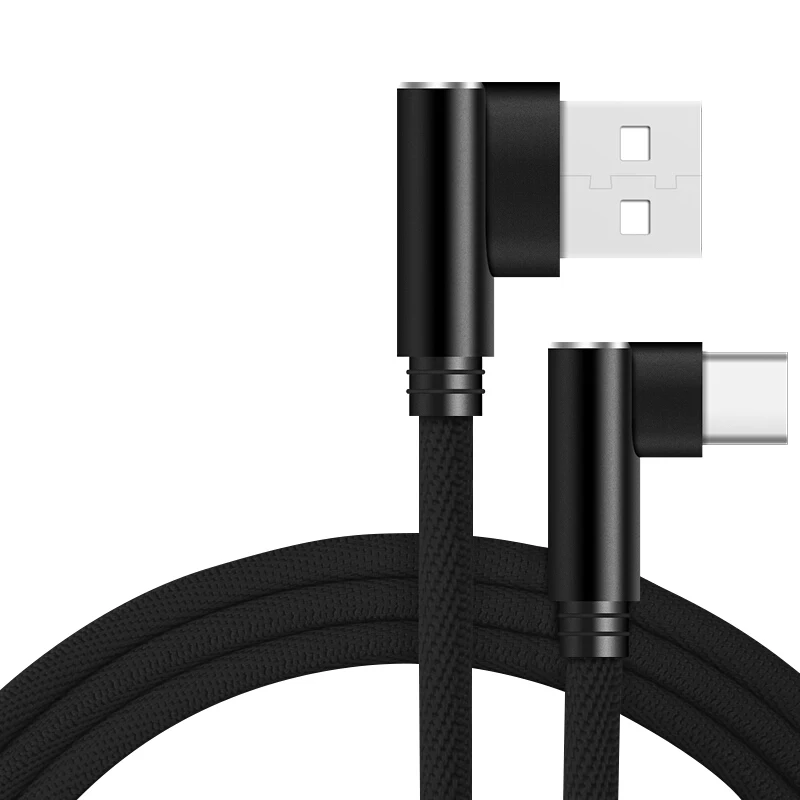 90 градусов type-C USB кабель для быстрой зарядки и передачи данных USB C кабели для samsung S10 huawei Xiaomi Redmi Note 7 USBC телефонный кабель - Цвет: Black