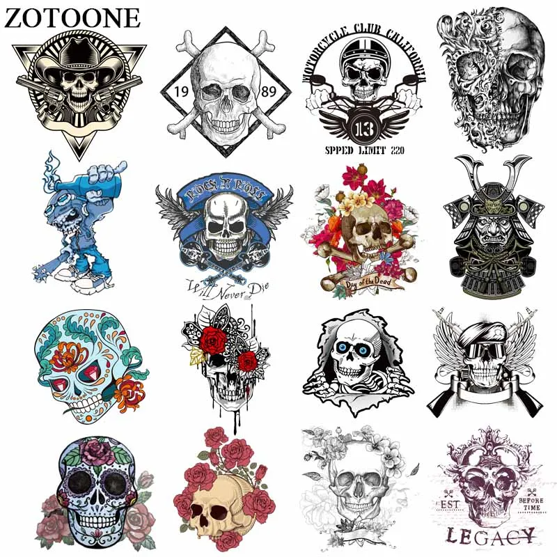 

ZOTOONE Iron on Flower Skull Patches for Clothes Jacket DIY Heat Tran Sfer Vinyl Punk Bike Patch Stickers Applique Thermal Press