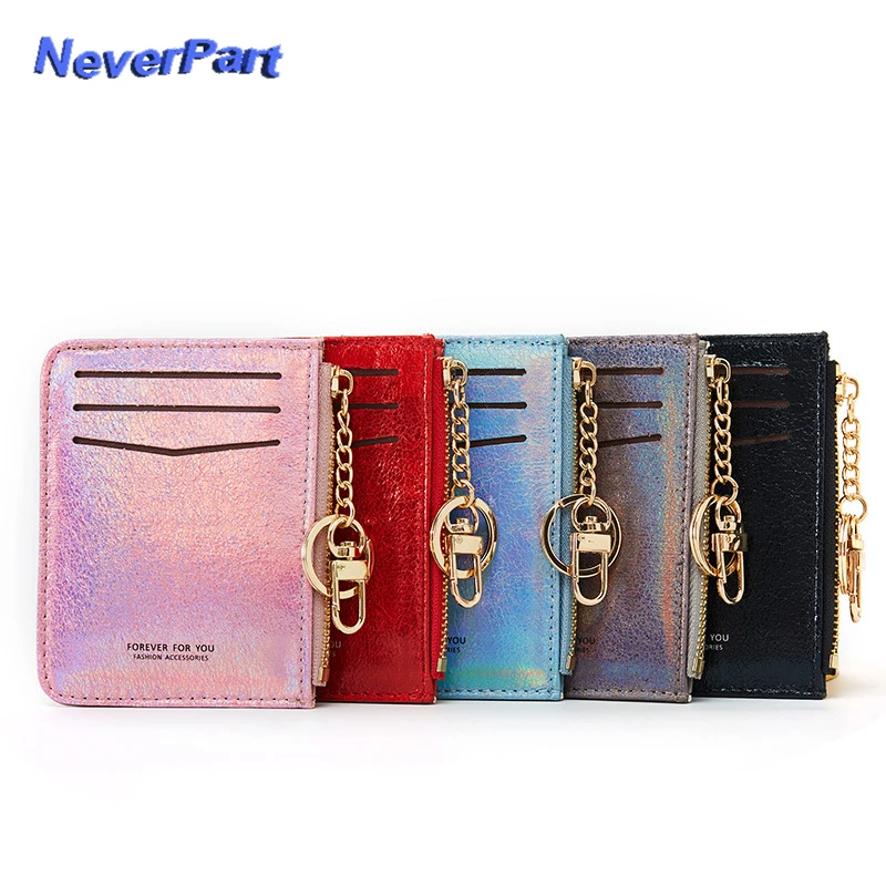 

Women Mini Zipper Wallet Ladies Small Coin Purse Brand Glitter Soft Leather Credit Card Holder Money Bag Female Keychain Wallets
