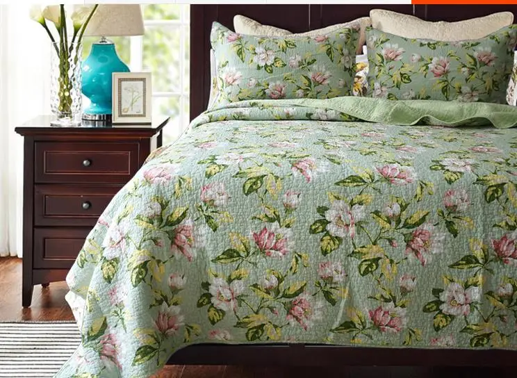 Роскошное покрывало в европейском стиле с цветочным принтом и зелеными розами, роскошное покрывало для постельного белья с вышивкой, качественные одеяла, домашнее постельное белье, комплект из 3 предметов
