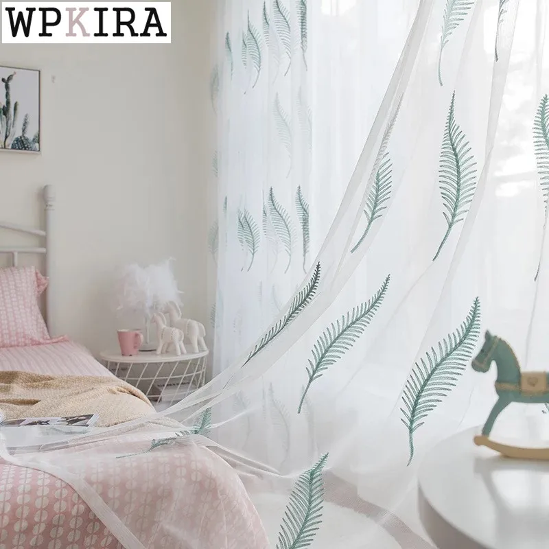

European Embroidery Leaf Tulle Bedroom Living Room Curtain Simple Fashion Window Screen Finished Custom Curtain C004&30