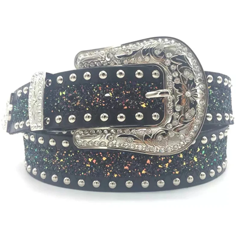 de vaquero y vaquera occidental negro remaches tachonado rhinestone del belt - AliExpress