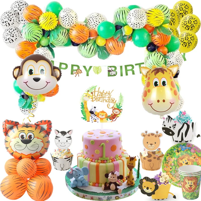 Jungle Party Supplies Birthday Party Decorations Kids Animal Safari Paper Plate Cup Balloons Baby Shower boy 1st Birthday Decor