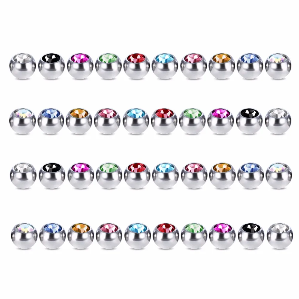 Crystal Screw Hole Head Stainless Steel Ball Mixed Colors 16/14G Lip Tongue Ring Ear Belly Eyebrow Body Piercing PLP08 10pcs/lot piercing jewelry body piercing earrings ear piercing jewelry metal jewelry belly button earrings belly button piercings body piercing jewelry body jewelry