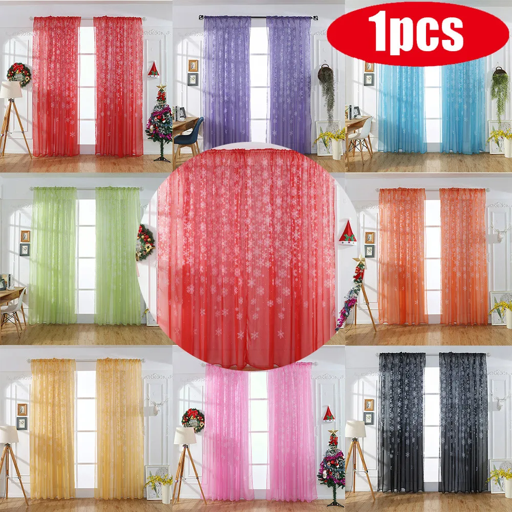 

1PCS Christmas Snowflake Curtain Tulle Window Treatment Voile Drape Valance In Living Room Home Decor Voile Valances 3.29