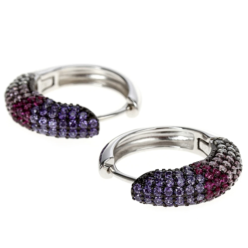 Настоящее 925 пробы, Серебряные Элегантные серьги-кольца, привлекательные фиолетовые кристаллы, ювелирное изделие, мульти кубический циркон, женские серебряные серьги