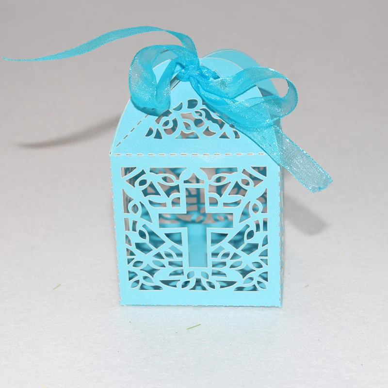 20pcs Baby Baptism Gift Box with Ribbon Laser Cross Gift Chocolate