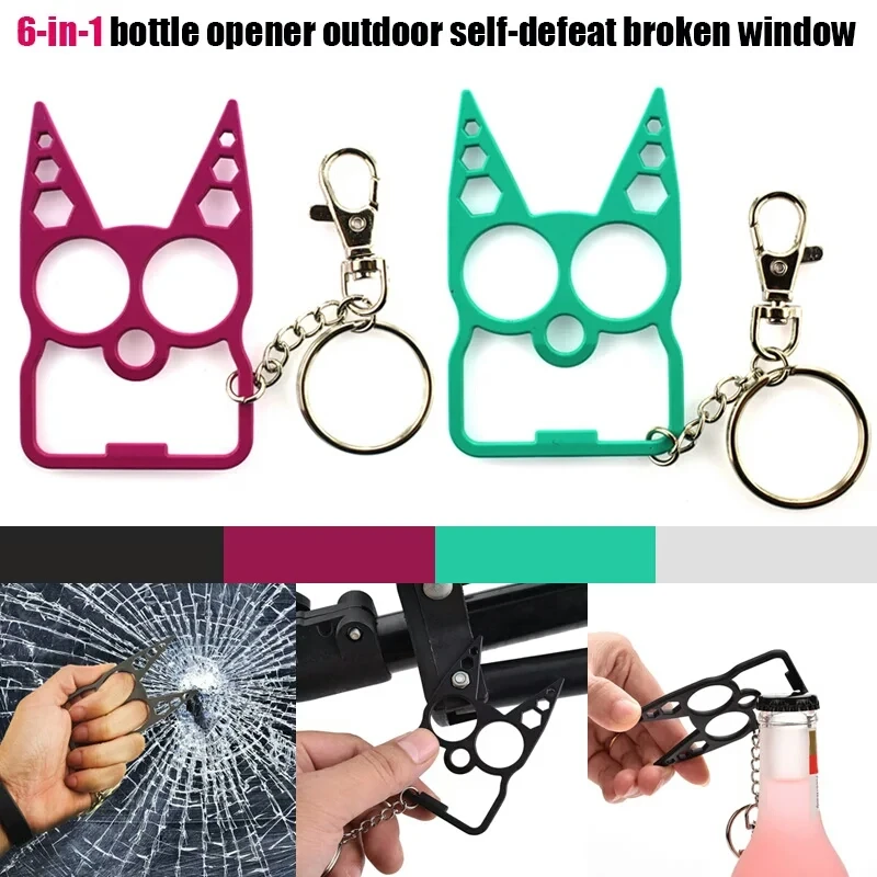 

Portable keychain zinc alloy bottle opener Creative wrench Outdoor self-defense broken window 6 in 1 multi-function EDC