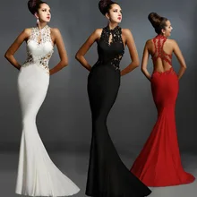 Slf-Cuy cutivation Halter Sereia Vestido de Noite Sexy-out Tanque Sem Mangas Elegante Do Laço Vestido Longo Elegante Vestidos De festa