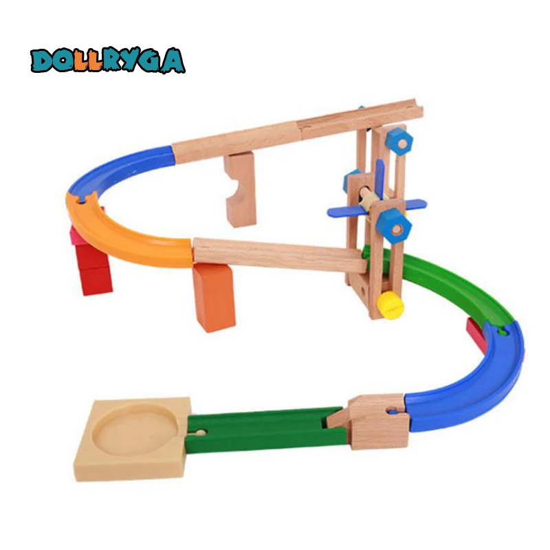 DIY Wooden Blocks Children Roller Coaster Wooden Rainbow Track Stitching Toys Educational Christmas Gift Free Shipping DOLLRYGA 