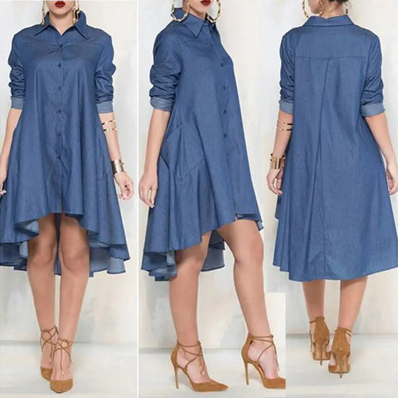 Women Casual Loose Long Sleeve Denim Jeans Blouse Shirts Sundress Short  Mini Vestido Cocktail Party Clubwear Outfits Shirts Top|Blouses & Shirts| -  Aliexpress