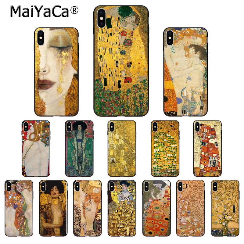 MaiYaCa Gustav Klimt Art Силиконовый ТПУ мягкий черный чехол для телефона для iPhone 8 7 6 6S Plus 5 5S SE XR X XS MAX Coque Shell