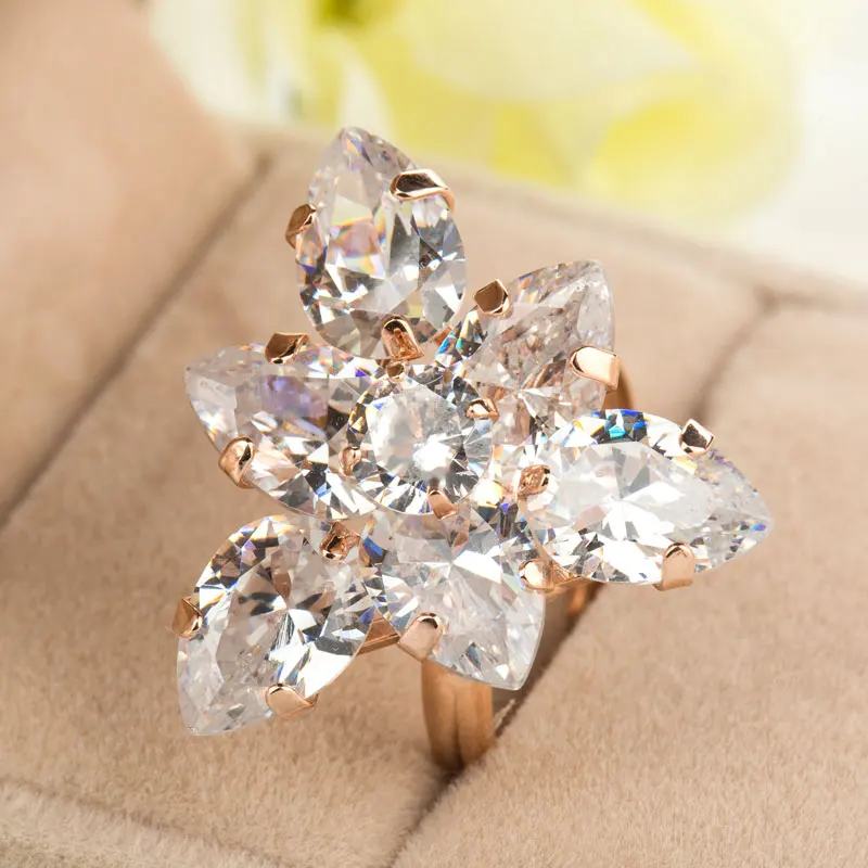 Ladies Fashion Rose Gold Engagement Rings For Women Luxury Vintage Cristales Ring With Stones Anneaux Pour Les Femmes | Украшения и