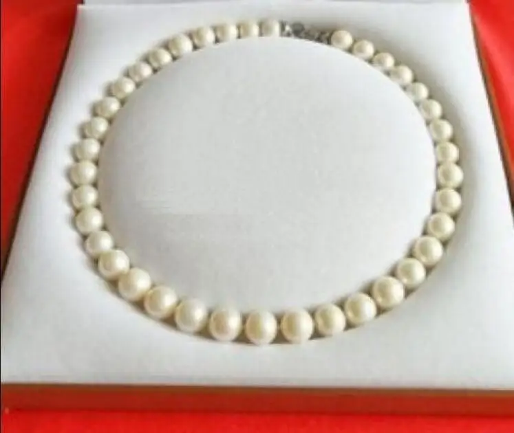 

18"10-11mm natural south sea white round pearl necklace 14k/20