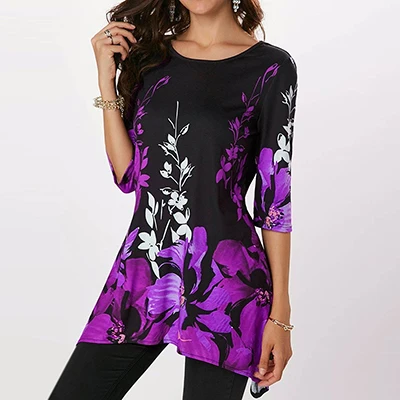 Женская модная женская блузка Blusas Женские повседневные топы с коротким рукавом женские Летние Осенние туники блузки рубашки плюс размер - Цвет: Purple