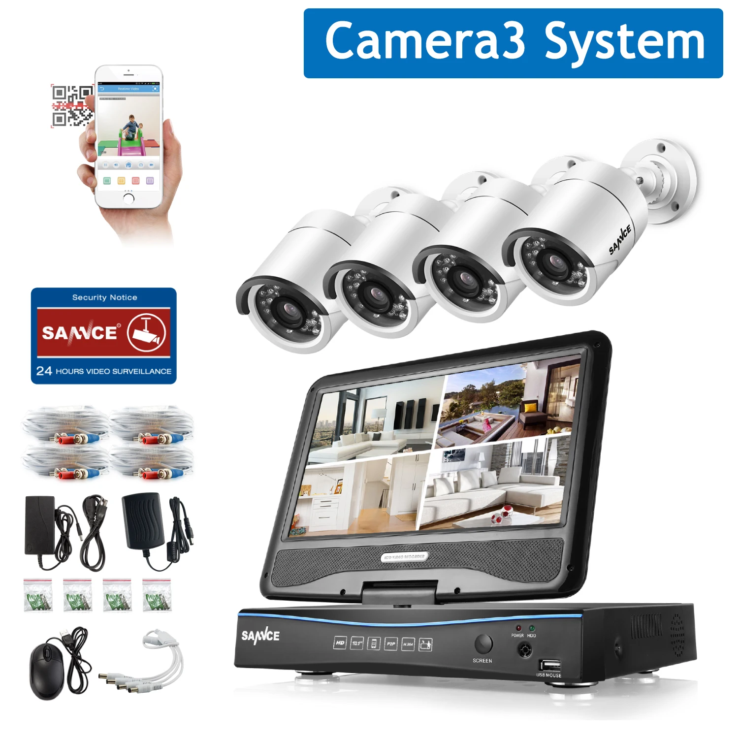 Многоцветный SANNCE 8CH 720 P безопасности DVR со встроенным 10," ЖК-дисплей монитора и 4 шт. 1.0MP наблюдения камеры с проводом - Цвет: Многоцветный