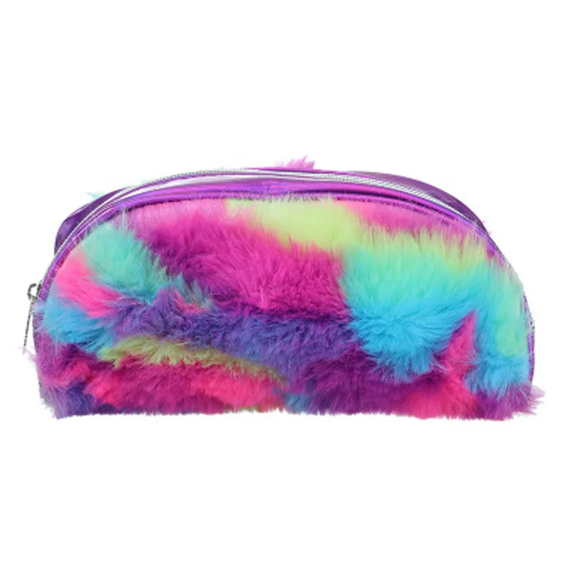 

Hot Sale Leisure Concise Style Fashion Women Student Faux Fur Laser Zipper Clutch Bag Evening Handbag Pouch Pen Bag Dropship