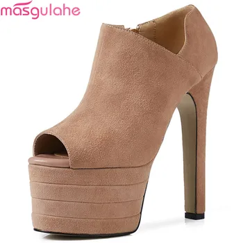 

Masgulahe size 33-41 fashion spring shoes woman peep toe zip platform super high prom shoes suede leather high heels shoes