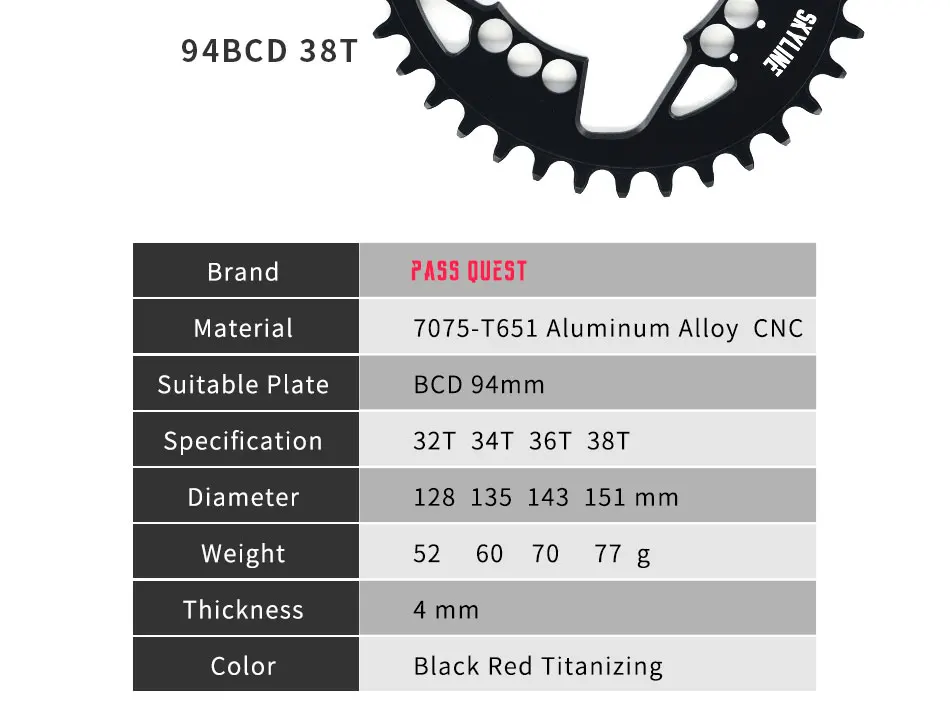 Пройти QUEST 94BCD Овальный MTB узкий широкий Chainring 32 т/34 Т/36 т/38 т горный велосипед велосипедная Звездочка для Sram NX X1 GX шатуны